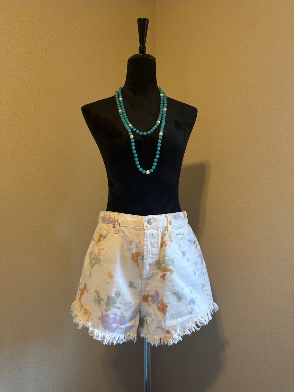High Rise Denim Tie-Dye Frayed Hem Shorts - Festival time✨
